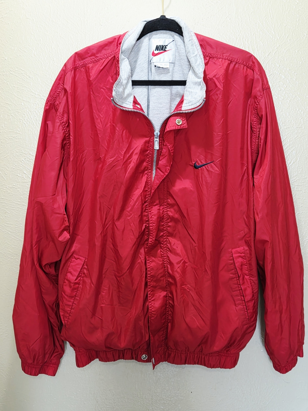 Vintage Nike Red Windbreaker Jacket XL Gray Lined Swoosh Full Zip